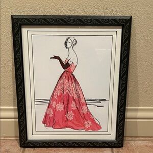 Framed Fashion Illustration with Pink Dress 16x19